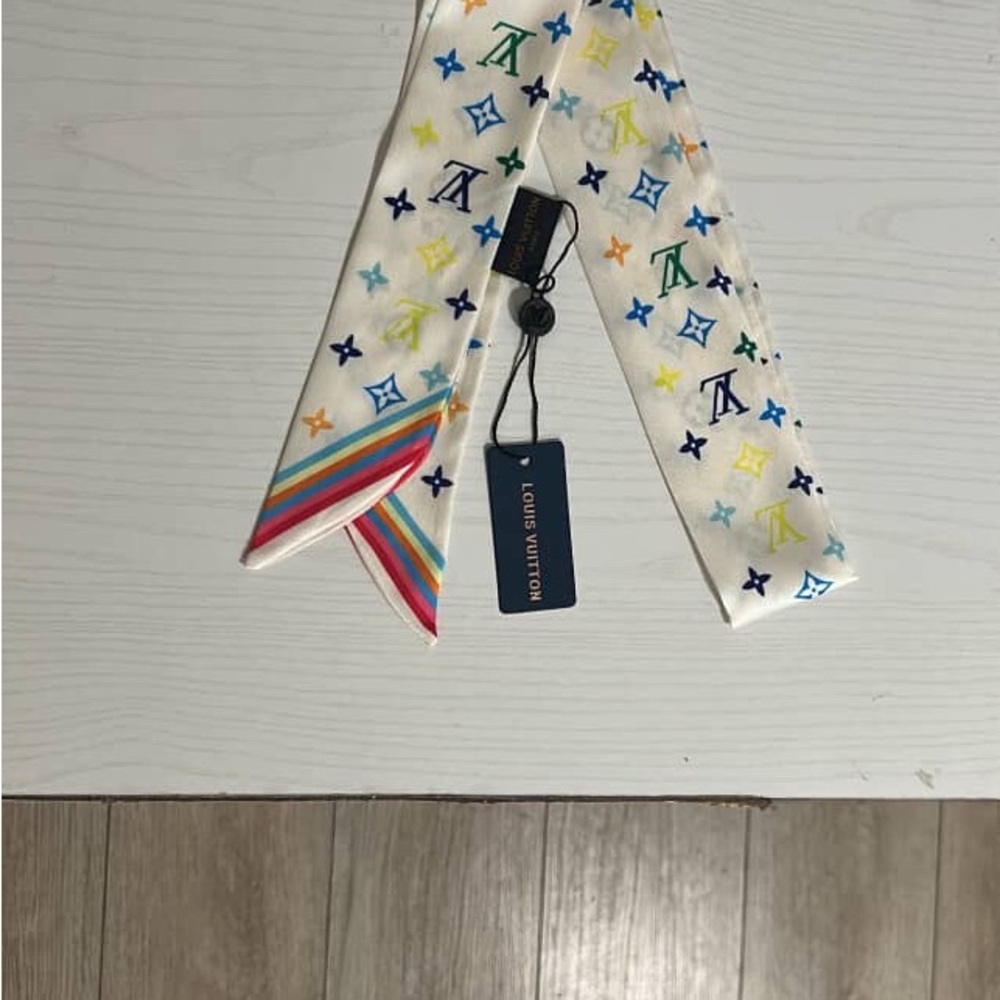 Louis Vuitton White Scarf with Multicolor Accents